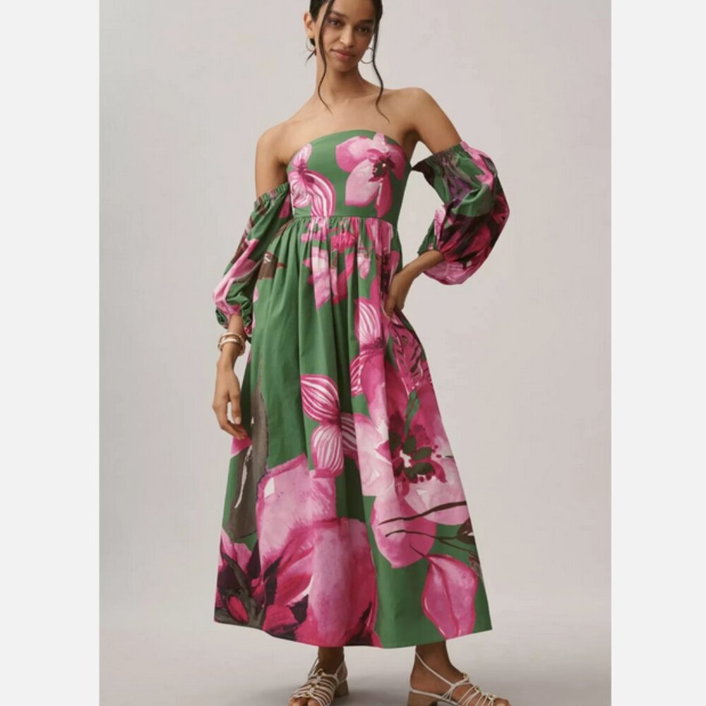 Anthropologie Let Me Be Long-Sleeve Printed Midi Dress Floral Size XS NWT